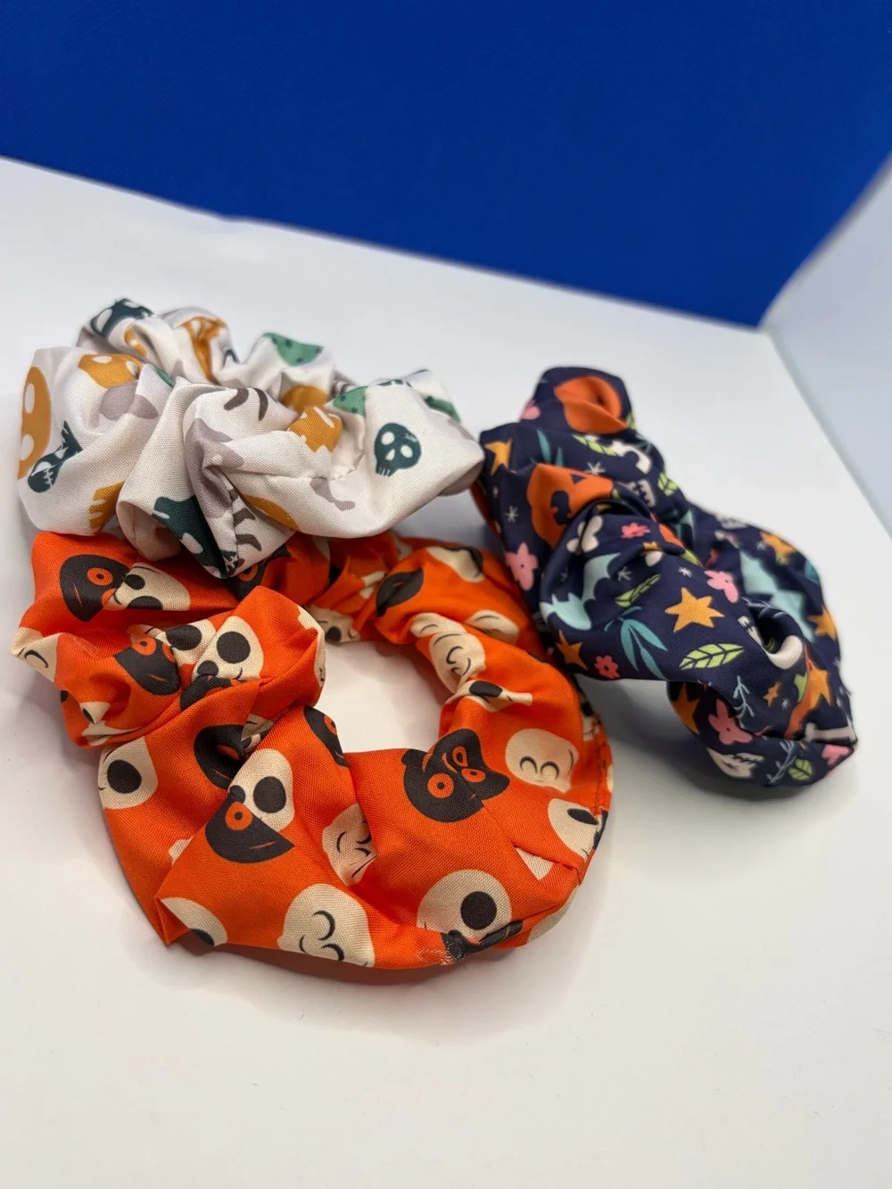 Kids Halloween Print Scrunchie Set - Orange, White, Navy